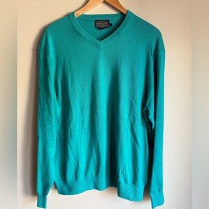 Pendleton Cashmere/Cotton Blend V Neck Sweater Outdoor Classic Men's L Turquoise